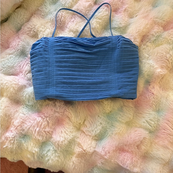NWT Madewell Ruched Crop Tank Top | Capri Blue Azure - Picture 2 of 9
